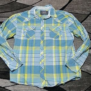 BKE ATHLETIC FIT PLAID PEARL SNAP-BUTTON PLAID LONG-SLEEVE SHIRT